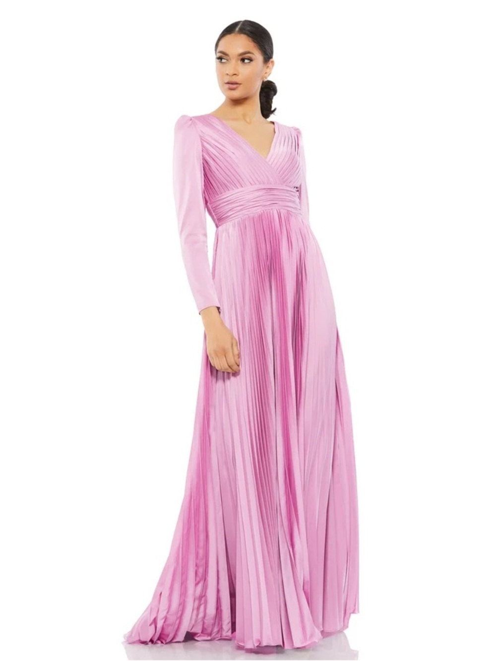 Mac Duggal Pleated V Neck Maxi Dress